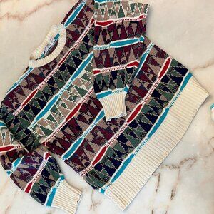 Vintage 80s Sansabelt Sport 100% Cotton Chunky‎ Knit Sweater Sz L